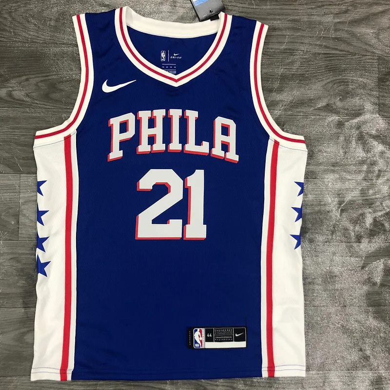 NBA Philadelphia 76ers Basketball Jersey V-neck Blue #21 EMBIID