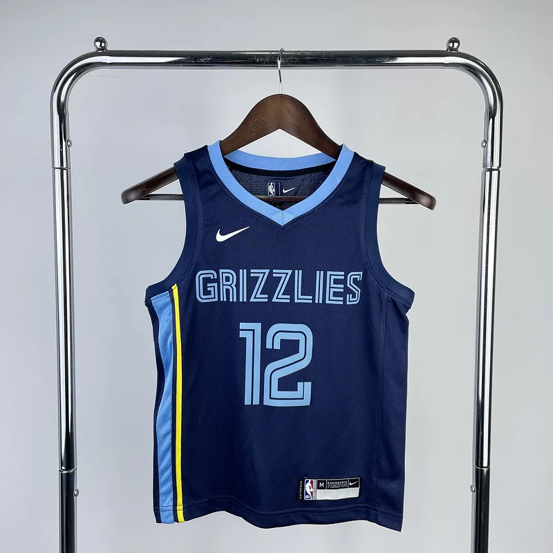 Youth kids Basketball Jersey Memphis Grizzlies Blue #12 MORANT