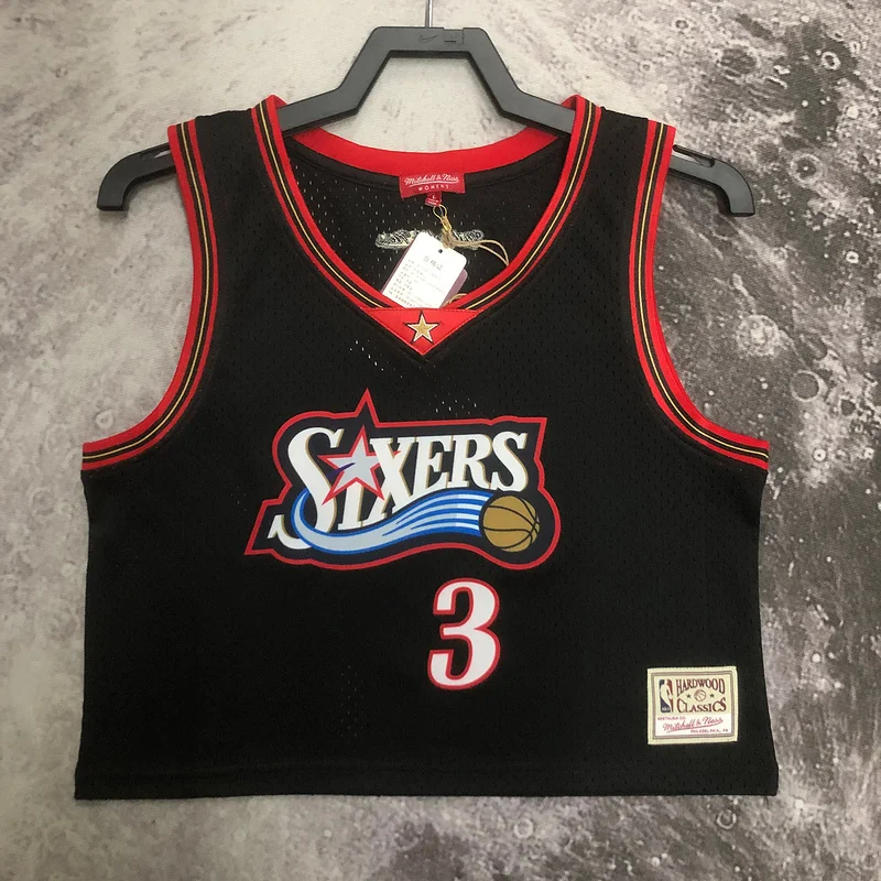 Mitchell Ness Women Retro Philadelphia 76ers Basketball Jersey Black #3 IVERSON