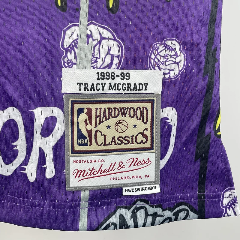 1998 1999 Mitchell Ness Hot Print Retro NBA Toronto Raptors Basketball Jersey Graffiti #1 McGrady