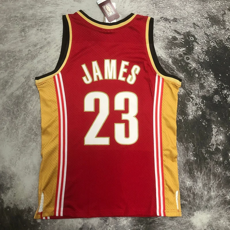 03/04 Mitchell Ness Hot Print Retro Cleveland Cavaliers Basketball Jersey  Red #23 JAMES