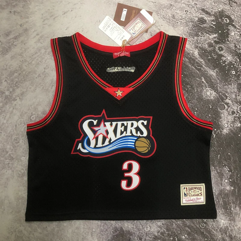 Mitchell Ness Women Retro Philadelphia 76ers Basketball Jersey Black #3 IVERSON