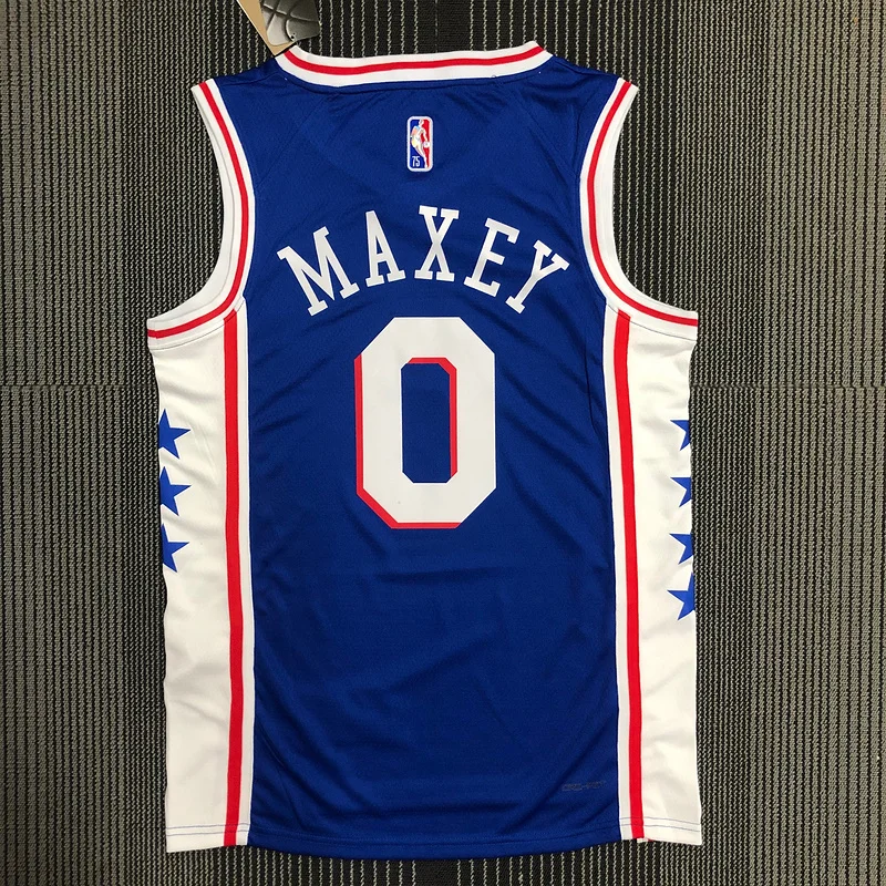 75th anniversary NBA Philadelphia 76ers Basketball Jersey Blue #0 MAXEY