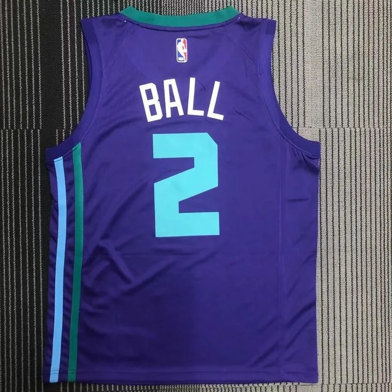 Charlotte Hornets Basketball Jersey   Purple  #2  BALL