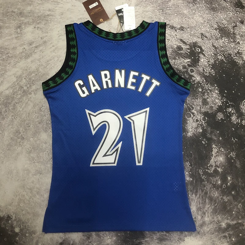 2003 2004 Mitchell Ness Hot Print Retro Minnesota Timberwolves Basketball Jersey Blue #21 GARNETT