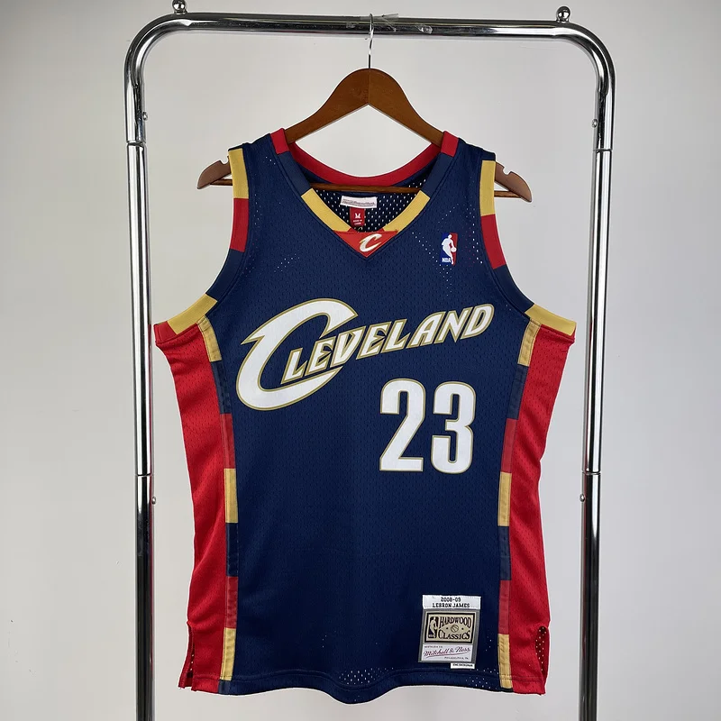 08/09 Mitchell Ness Hot Print Retro Cleveland Cavaliers Basketball Jersey  Blue #23 JAMES