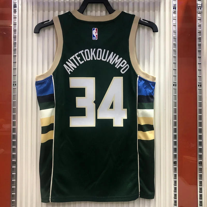 NBA Milwaukee Bucks Basketball jersey V-neck Green #34 Antetokounmpo