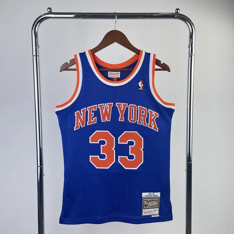 Mitchell Ness Hot Print Retro New York Knicks Basketball Jersey 1991 1992 Blue #33 EWING