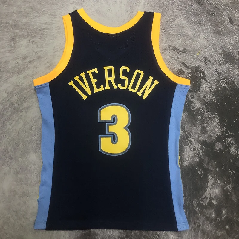 2006 2007 Season Mitchell Ness Hot Print Retro SW NBA Denver Nuggets Basketball jersey  Blue #3 IVERSON