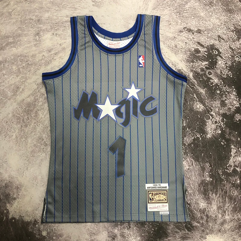 1994 1995 Mitchell Ness Hot Print Retro Orlando Magic Basketball Jersey Gray #1 HARDAWAY