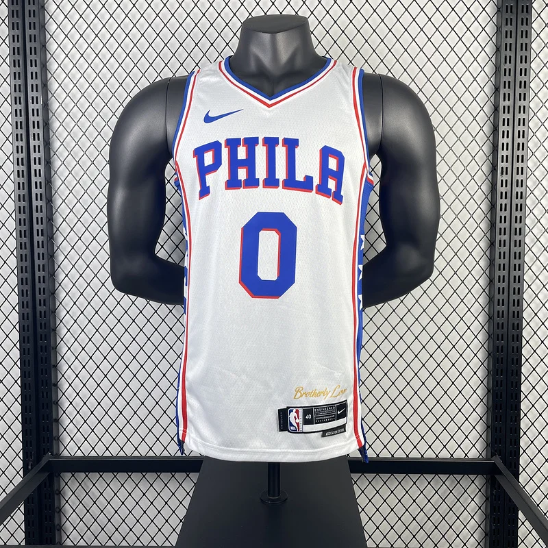 2023 Season NBA Philadelphia 76ers Basketball Jersey Home White #0 MAXEY