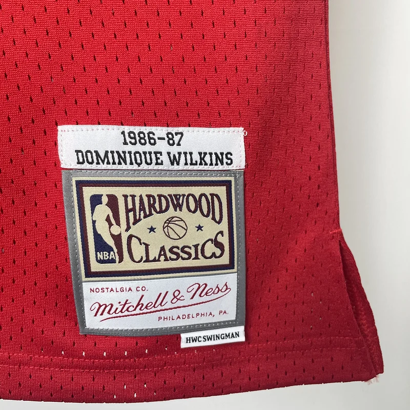 1985 1986 Season Mitchell Ness Hot print retro SW NBA Atlanta Hawks Basketball Jersey Red #21 WILKINS