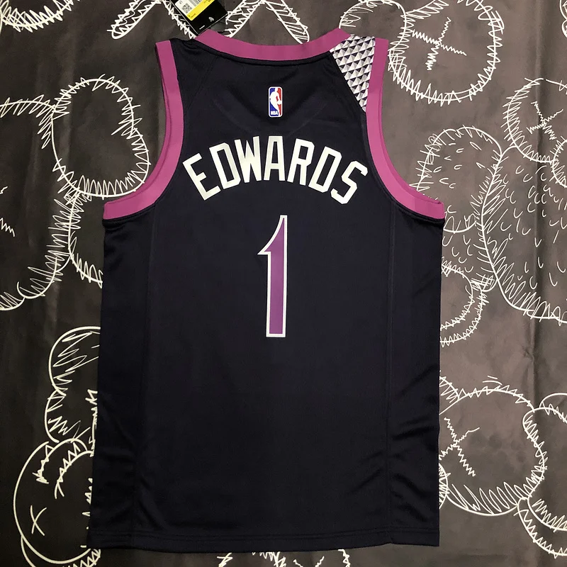 Minnesota Timberwolves Basketball Jersey Black Purple #1 EDWARDS