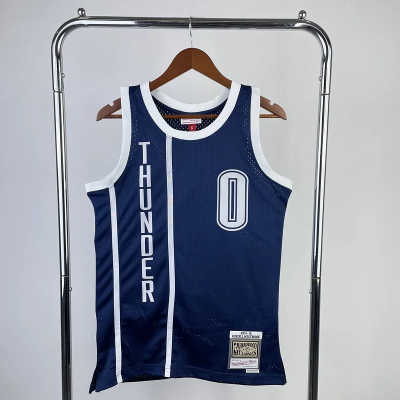 2015 2016 Mitchell Ness Hot Print Retro NBA Oklahoma City Thunder Basketball Jersey  Blue #0 WESTBROOK