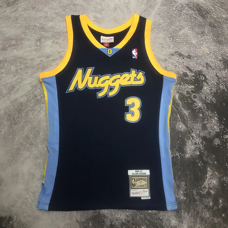 2006 2007 Season Mitchell Ness Hot Print Retro SW NBA Denver Nuggets Basketball jersey  Blue #3 IVERSON