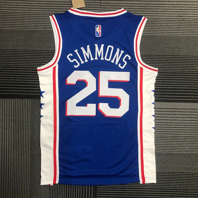 75th anniversary NBA Philadelphia 76ers Basketball Jersey V-neck Blue #25 SIMMONS