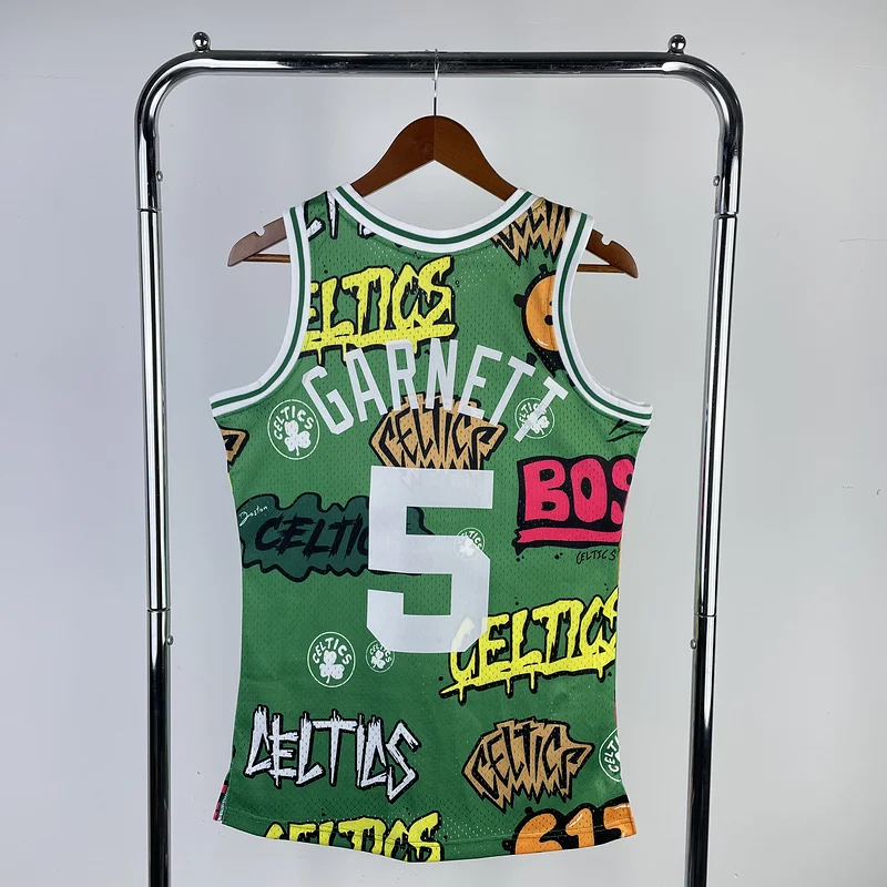 2007 2008 Season MN Hot Print Retro NBA Boston Celtics Basketball Jersey Graffiti #5 GARNETT