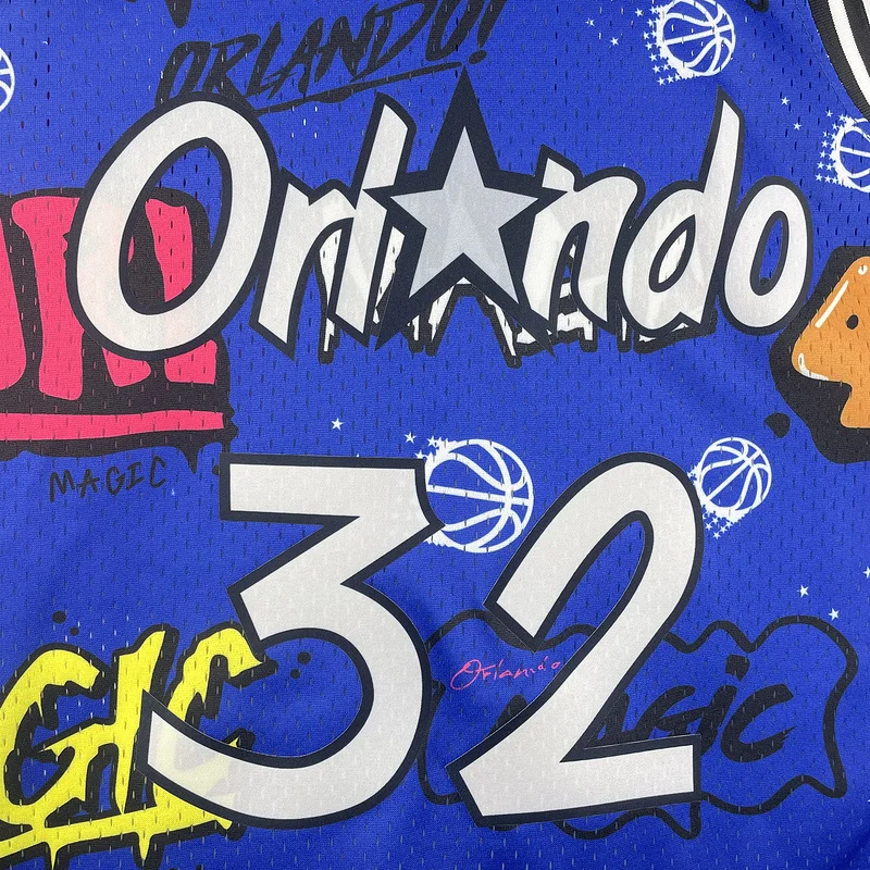 1994 1995 Mitchell Ness Hot Print Retro Orlando Magic Basketball Jersey  Graffiti #32 ONEAL