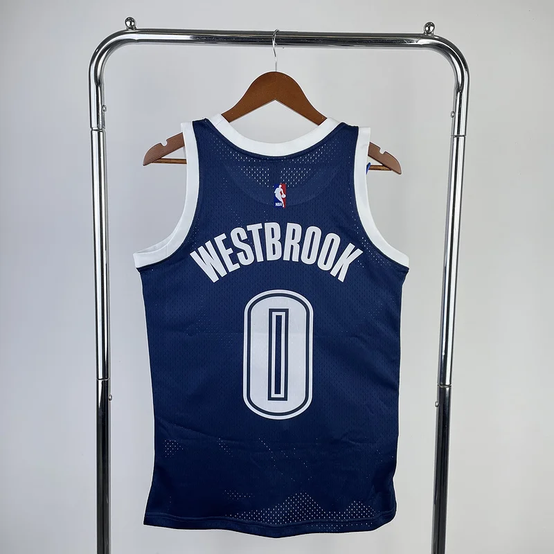 2015 2016 Mitchell Ness Hot Print Retro NBA Oklahoma City Thunder Basketball Jersey  Blue #0 WESTBROOK