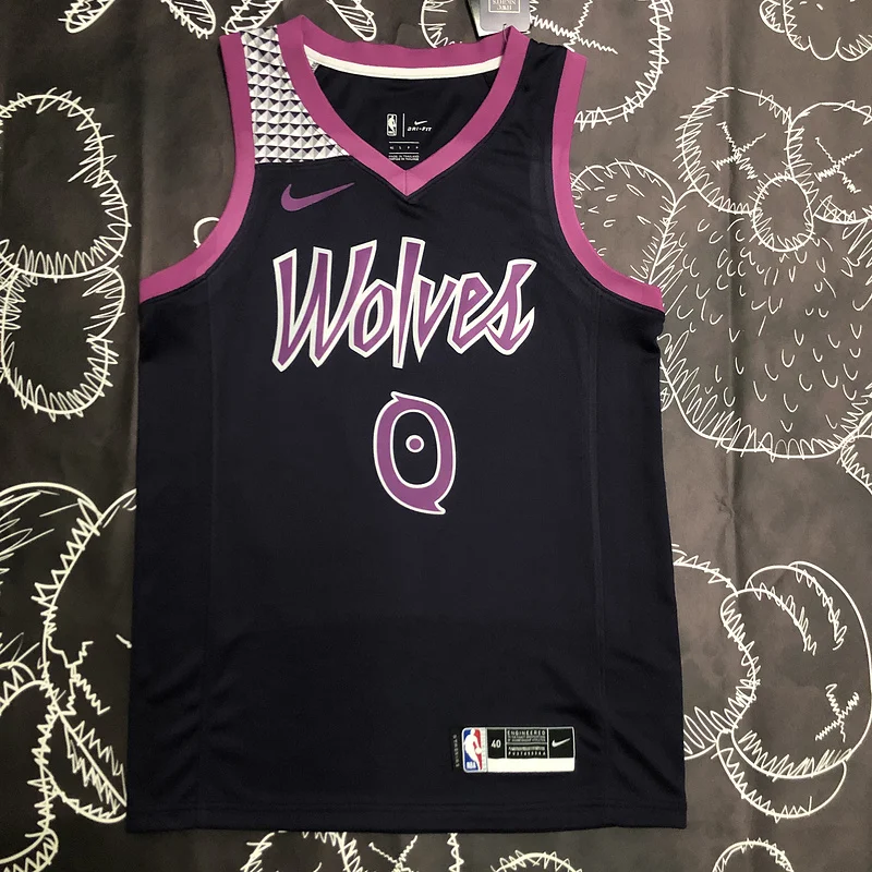 Minnesota Timberwolves Basketball Jersey Black Purple #0 RUSSELL