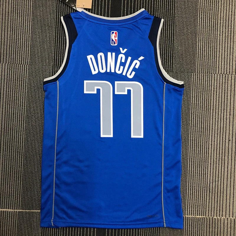 75th anniversary NBA Dallas Mavericks basketball jersey Blue #77 DONCIC