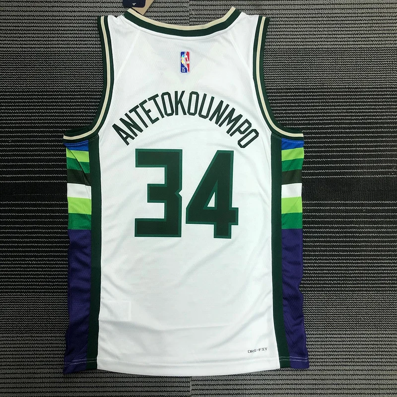 2022 Season NBA Milwaukee Bucks Basketball jersey city version #34 Antetokounmpo