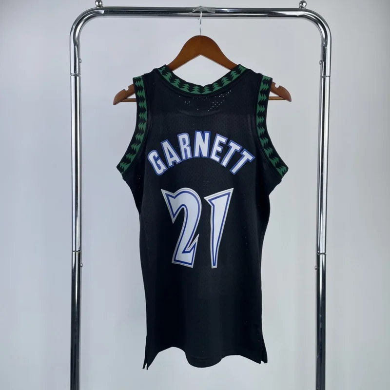 1997 1998 Mitchell Ness Hot Print Retro Minnesota Timberwolves Basketball Jersey Black #21 GARNETT