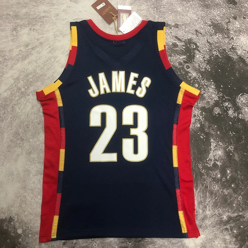 08/09 Mitchell Ness Hot Print Retro Cleveland Cavaliers Basketball Jersey  Blue #23 JAMES