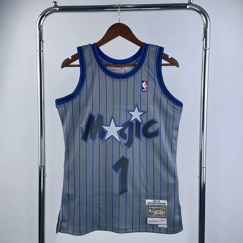 1994 1995 Mitchell Ness Hot Print Retro Orlando Magic Basketball Jersey Gray #1 HARDAWAY