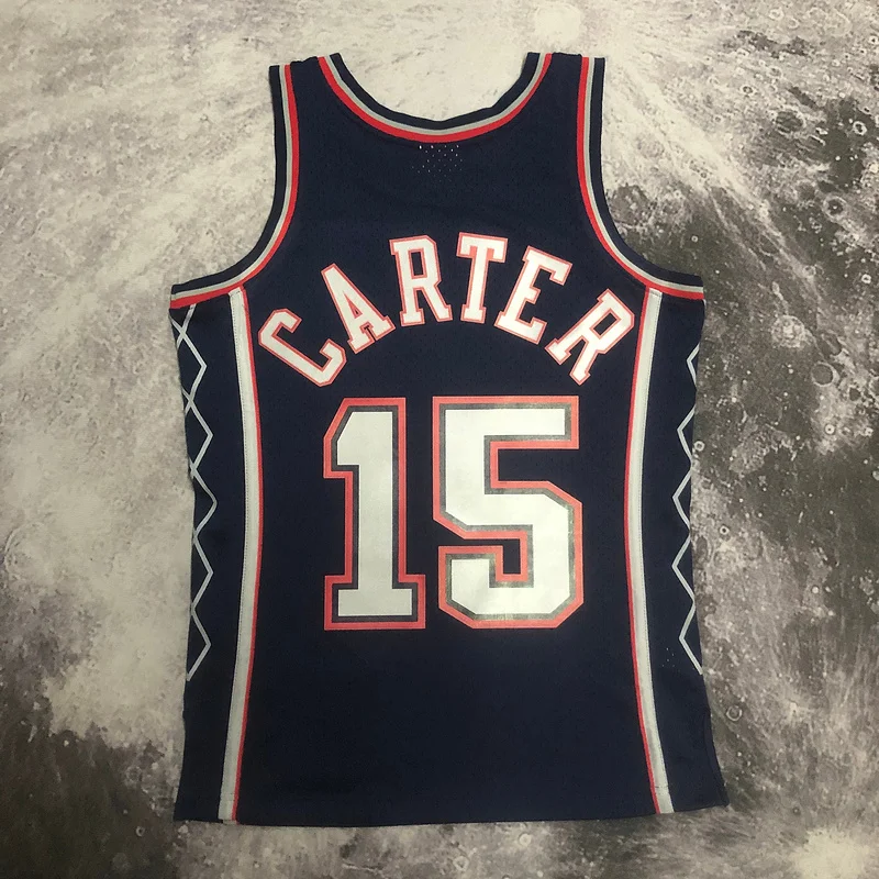 MN Hot Print Retro Brooklyn Nets Basketball jersey2006 2007 Season Blue #15 CARTER