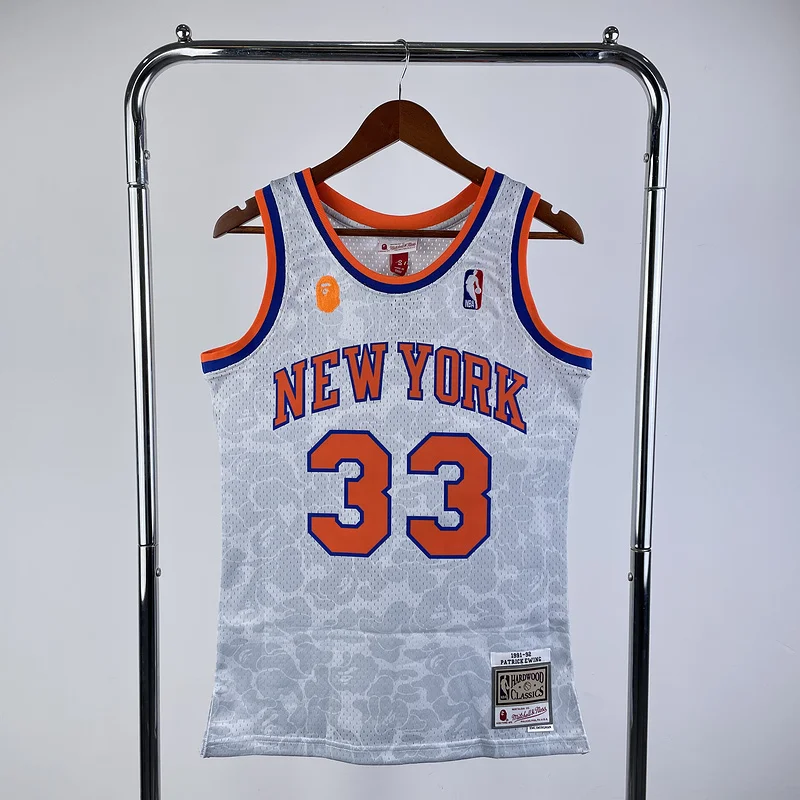 BAP Mitchell Ness Co-branded New York Knicks Basketball Jersey White #33 EWING