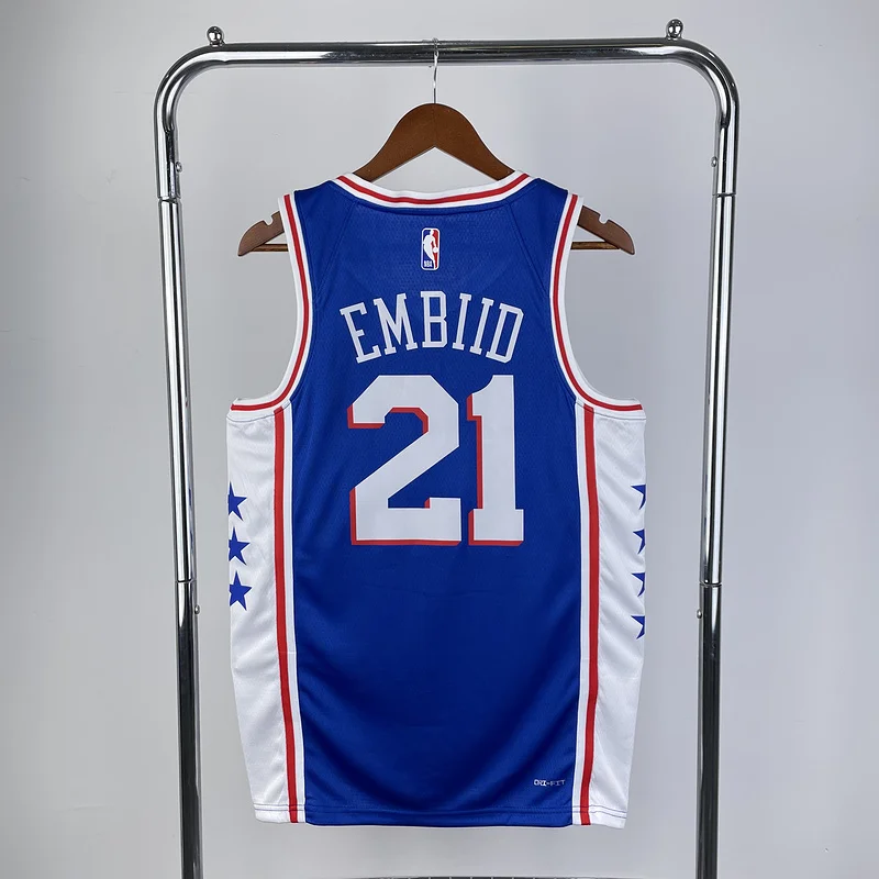 2023 Season NBA Philadelphia 76ers Basketball Jersey V-neck Blue #21 EMBIID