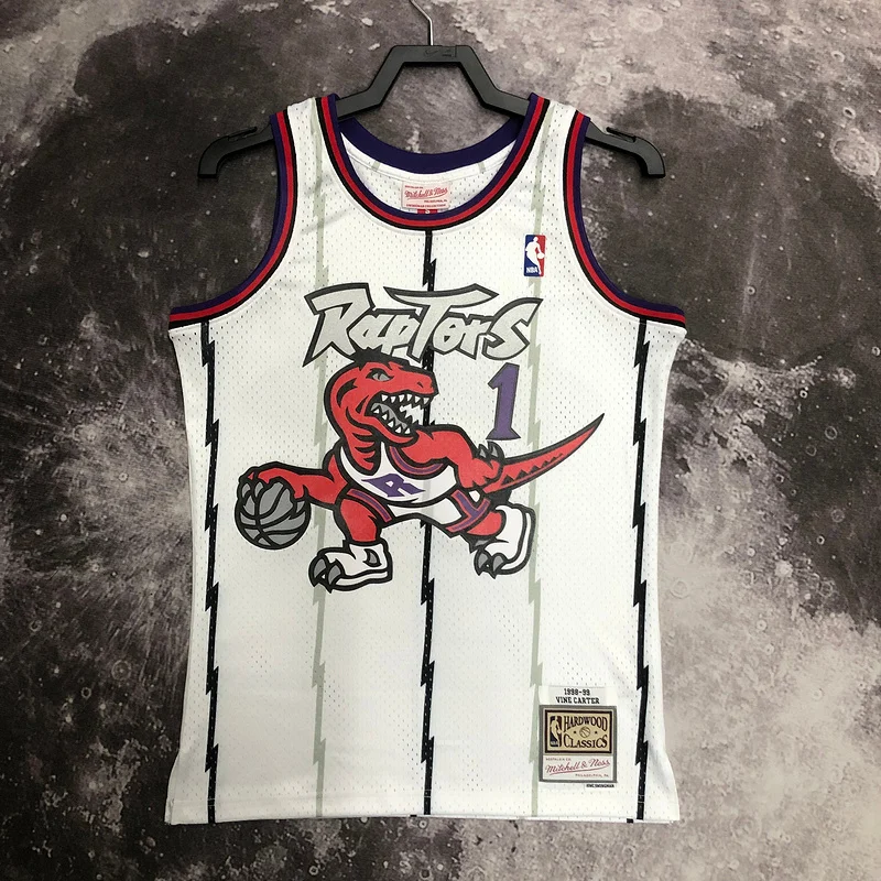 1999 Mitchell Ness Hot Print Retro NBA Toronto Raptors Basketball Jersey White #1 McGrady