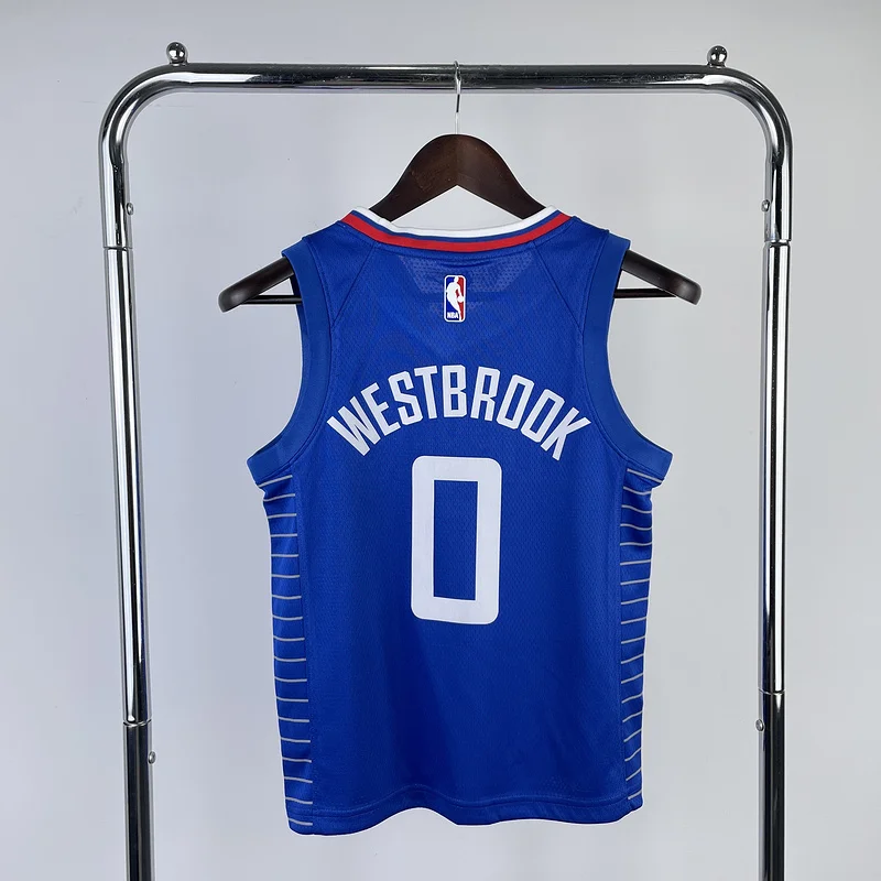 Youth kids Basketball Jersey Los Angeles Clippers Blue #0 WESTBROOK