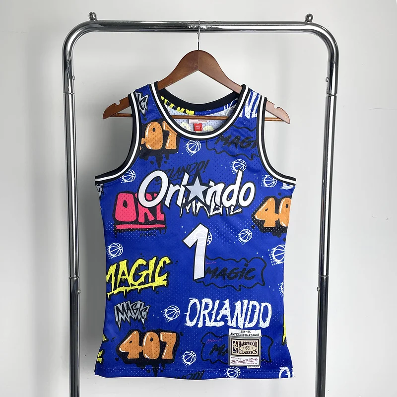 1994 1995 Mitchell Ness Hot Print Retro Orlando Magic Basketball Jersey  Graffiti #1 HARDAWAY