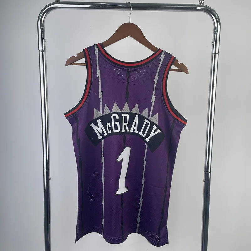 1999 Mitchell Ness Hot Print Retro NBA Toronto Raptors Basketball Jersey Purple #1 McGrady