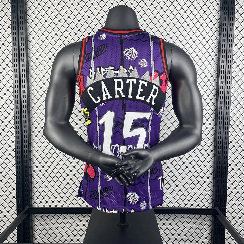 1998 1999 Mitchell Ness Hot Print Retro NBA Toronto Raptors Basketball Jersey Graffiti #15 CARTER