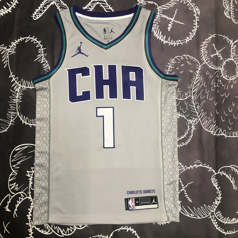 2019   Charlotte Hornets Basketball Jersey    Gray  #1  BALL