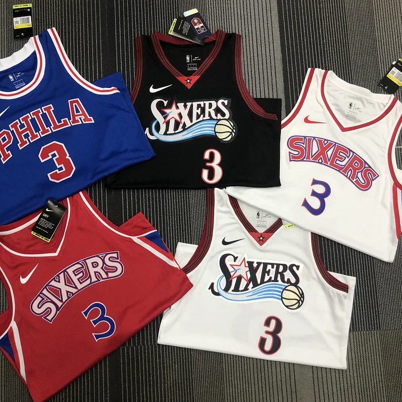 NBA Philadelphia 76ers Basketball Jersey  Retro Black #3 IVERSON