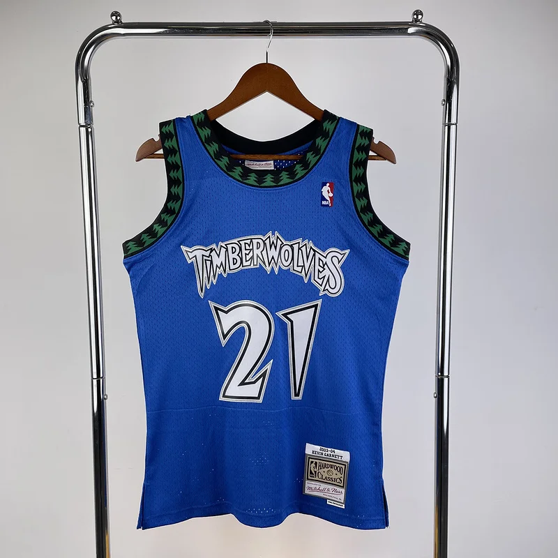 2003 2004 Mitchell Ness Hot Print Retro Minnesota Timberwolves Basketball Jersey Blue #21 GARNETT