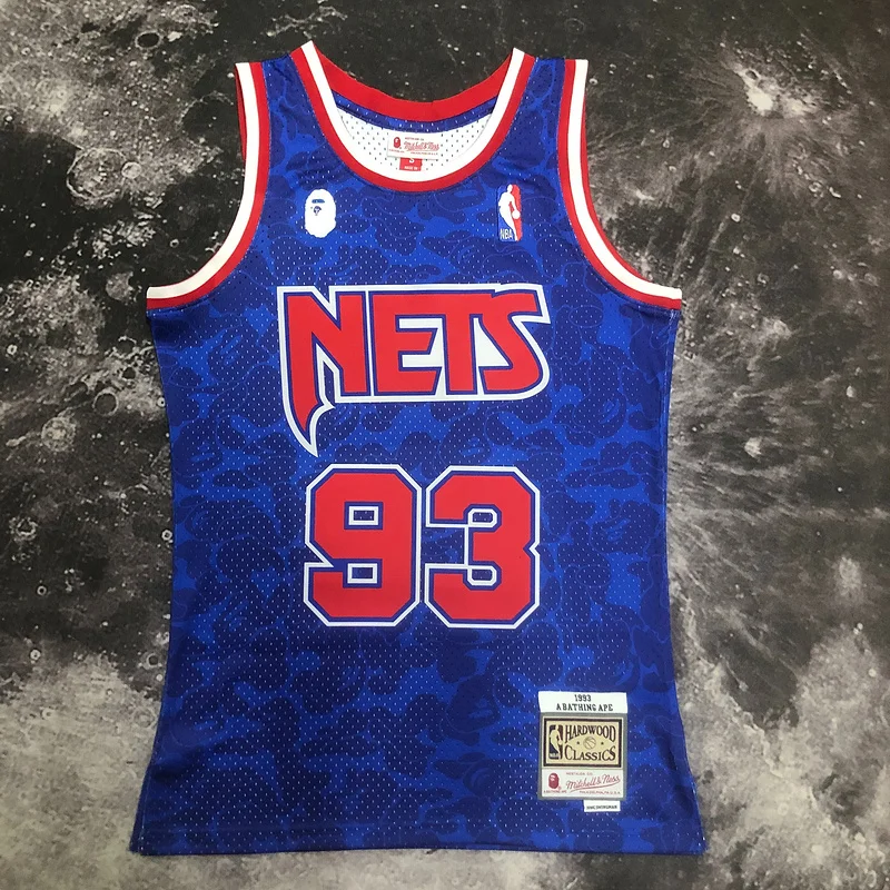 BAPE×M&N Co-branded Brooklyn Nets Basketball jersey Blue #93