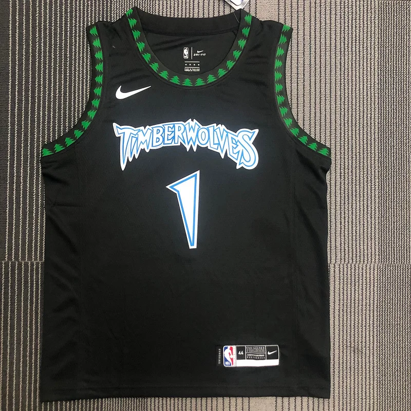 2018 Retro Minnesota Timberwolves Basketball Jersey Black #1 EDWARDS