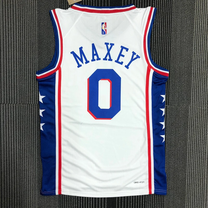 75th anniversary NBA Philadelphia 76ers Basketball Jersey White #0 MAXEY