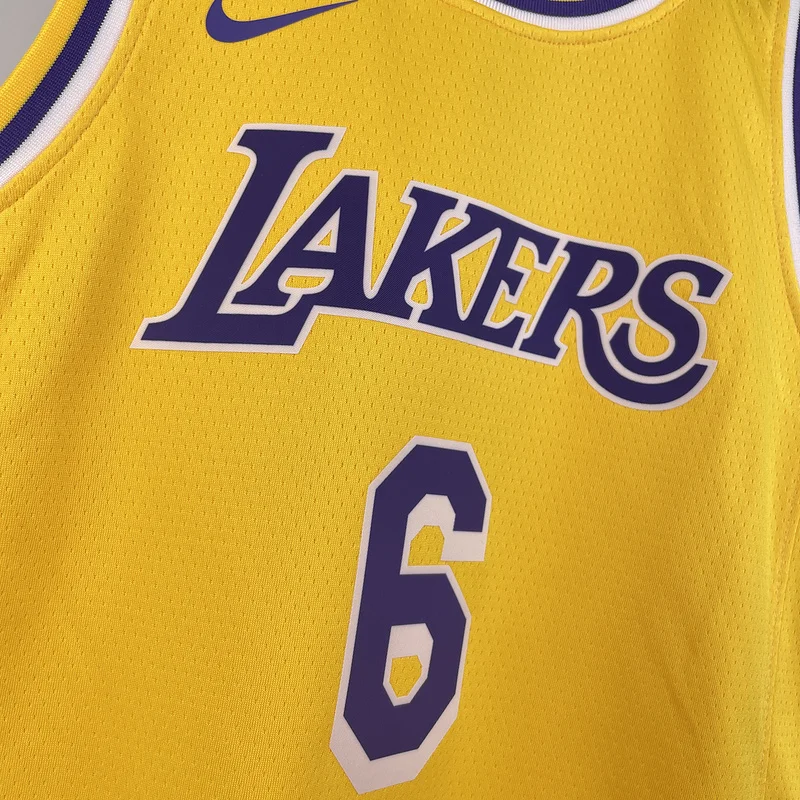 Youth kids Basketball Jersey Los Angeles Lakers Yellow #6 JAMES