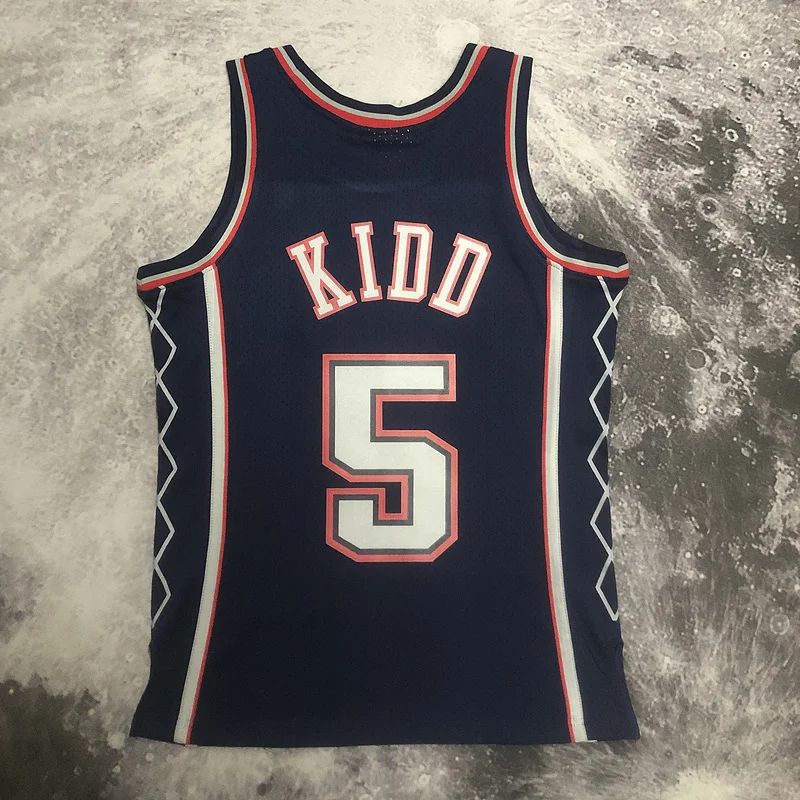 MN Hot Print Retro Brooklyn Nets Basketball jersey 2006 2007 Season Blue #5 KIDD