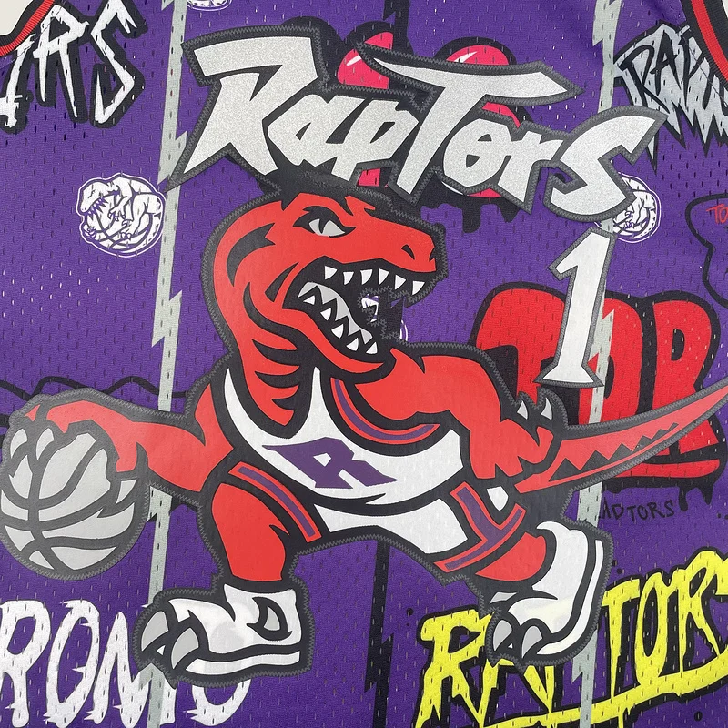 1998 1999 Mitchell Ness Hot Print Retro NBA Toronto Raptors Basketball Jersey Graffiti #1 McGrady