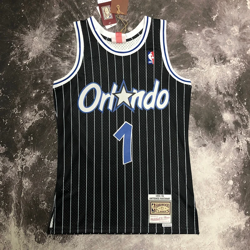 1995 Mitchell Ness Hot Print Retro Orlando Magic Basketball Jersey Black #1 HARDAWAY