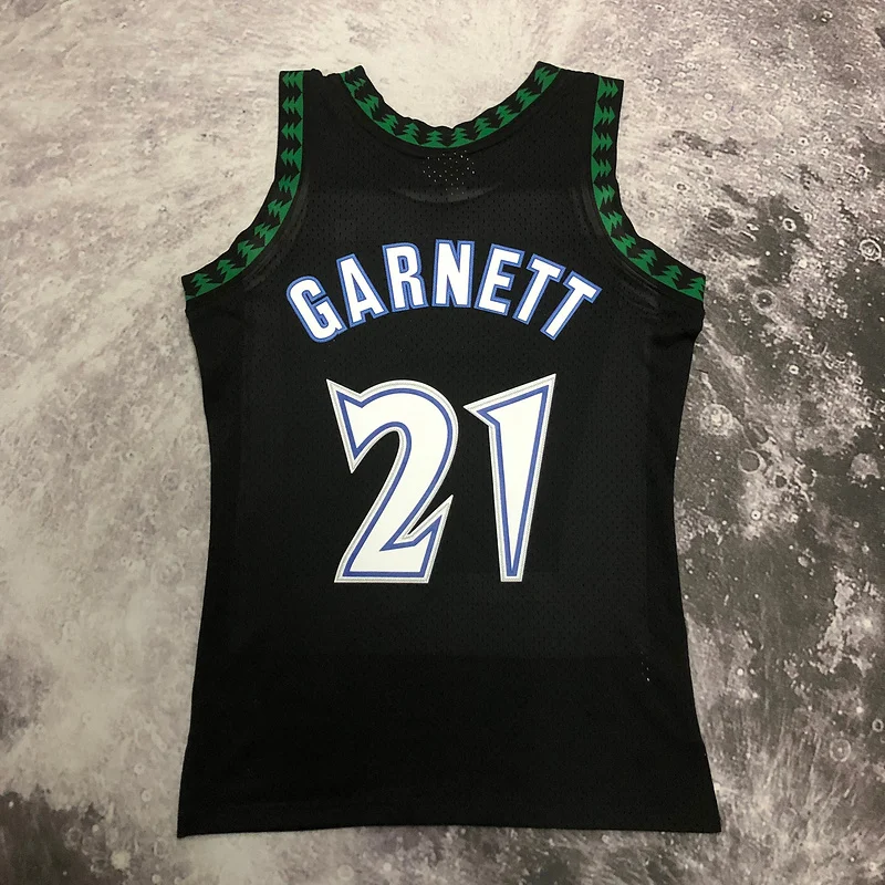 1997 1998 Mitchell Ness Hot Print Retro Minnesota Timberwolves Basketball Jersey Black #21 GARNETT