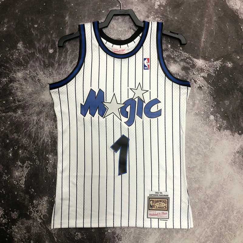 1994 Mitchell Ness Hot Print Retro Orlando Magic Basketball Jersey White #1 HARDAWAY