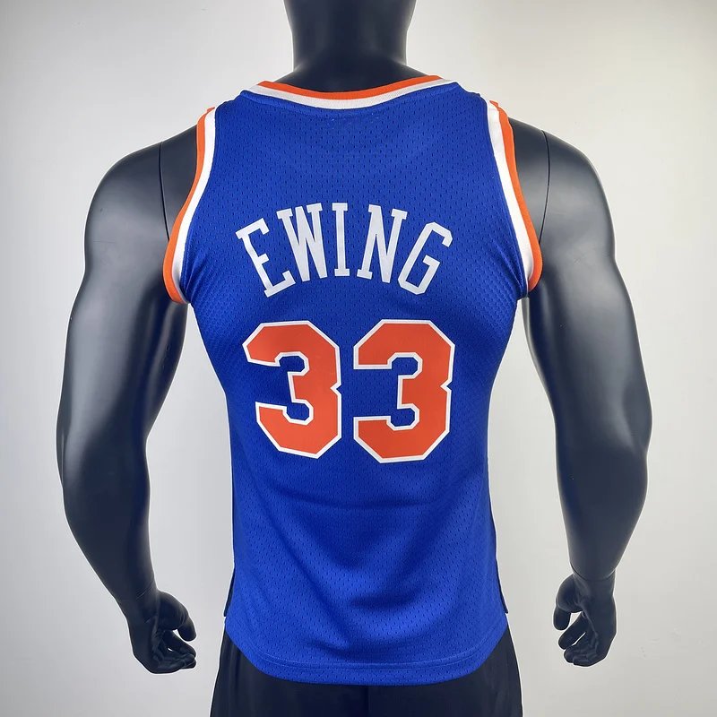 Mitchell Ness Hot Print Retro New York Knicks Basketball Jersey 1991 1992 Blue #33 EWING